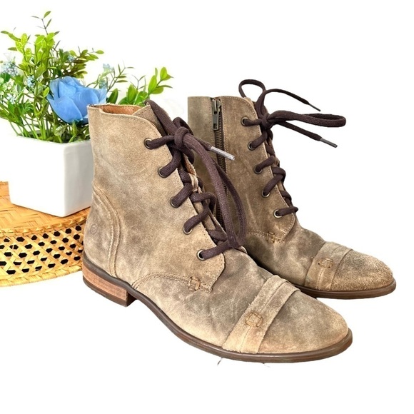 Born Shoes - Born Women's Dunay Brown Distressed Suede High Top Lace Up Boot Size 6 Women’s